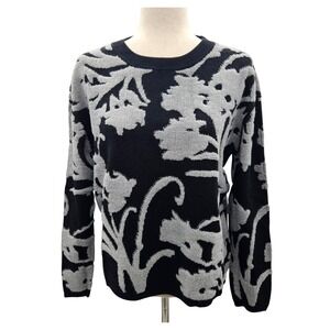 MAG by Magaschoni Floral Sweater Crew Neck‎ Knit Pullover Black Gray Medium
